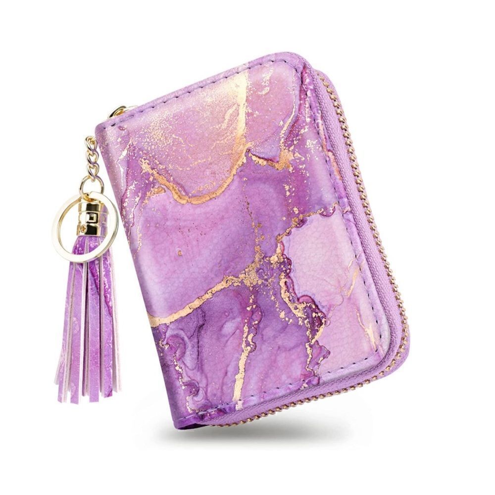 Purple Marble Leather Compact Wallet - Picture 2 of 4
